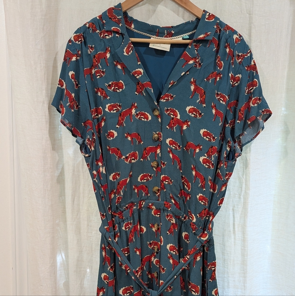Anthropologie Maeve Size 18W Women's Fox Dress Unique Funky Cute Short Sleeve
